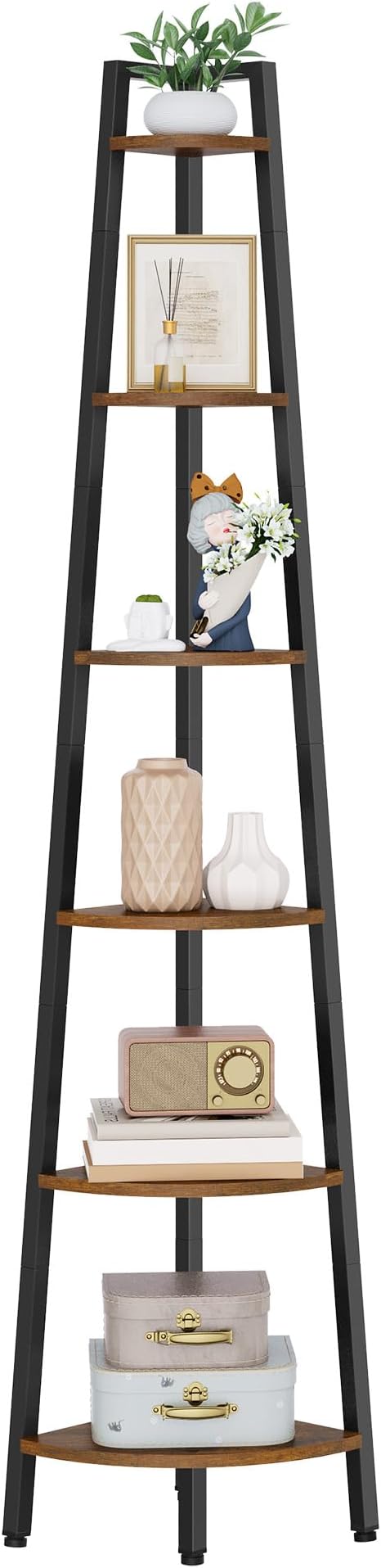 Hoctieon Corner Shelf, 6-Tier Corner Bookshelf, Rustic Ladder Shelf, Industrial - Image 8