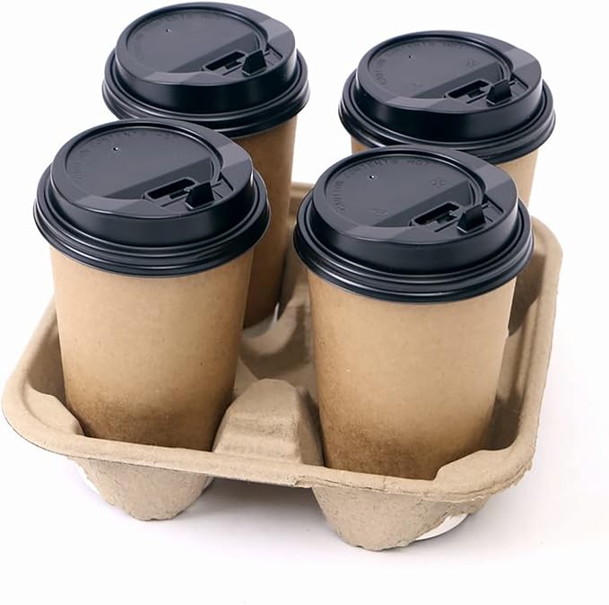 4 Cup Drink Carriers Disposable Coffee Take Out Trays 100 Pcs Pack Pulp Fiber - Image 6