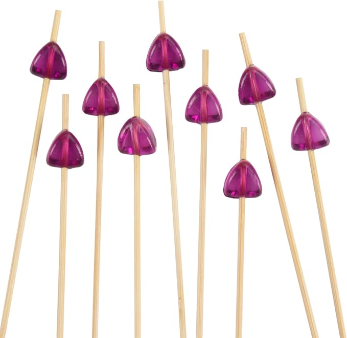 BambooMN 5.9" Decorative Acrylic Purple Gem End Bamboo Cocktail Fruit Sandwich by BambooMN