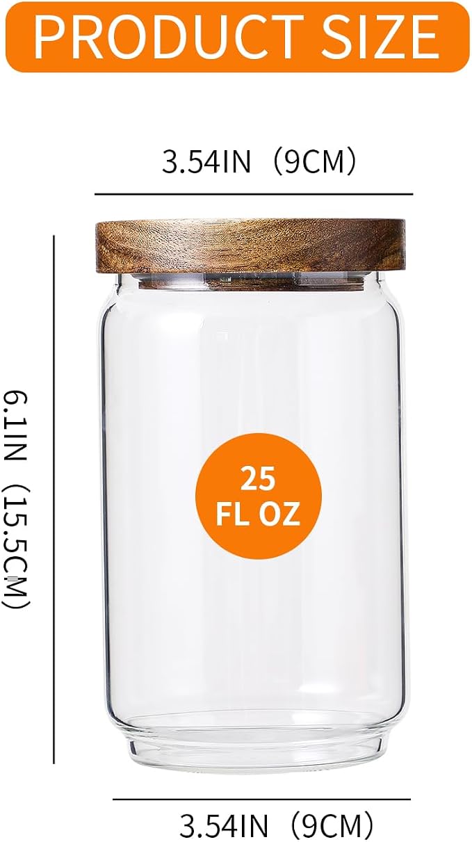 Glass Jar with Lid 3.54 Inch Wide, 25 OZ Airtight Food Storage Containers Glass - Image 2