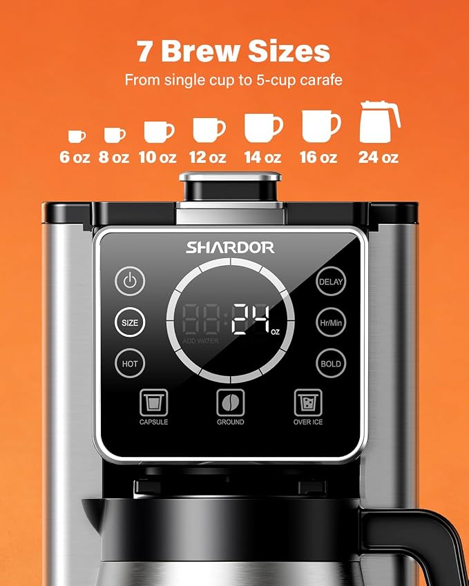 SHARDOR Programmable 5 Cup Drip Coffee Maker, Single Serve Hot & Iced Coffee - Image 3