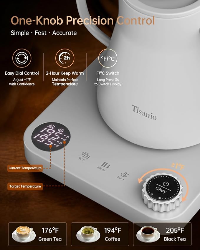 Gooseneck Electric Kettle for Pour Over Coffee, ±1°F Precision Control - Image 4