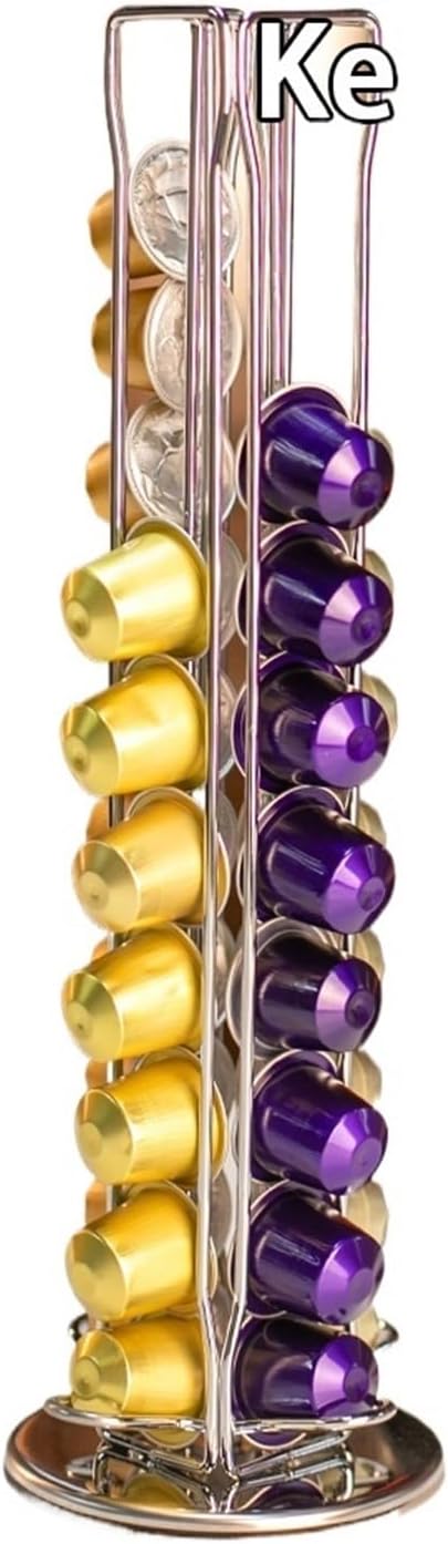 Silver Coffee Capsule Tower 360 Degree Rotating Base Storage Rack Holds 40 Pods - Image 3