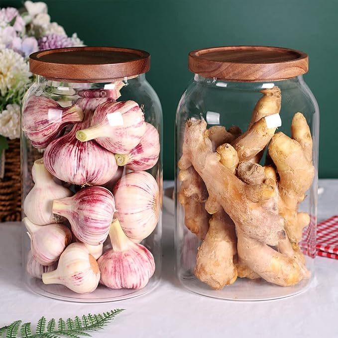 SAIOOL 1 Gallon Glass Jar with Wooden Acacia Airtight Lid, Large Glass Storage - Image 2