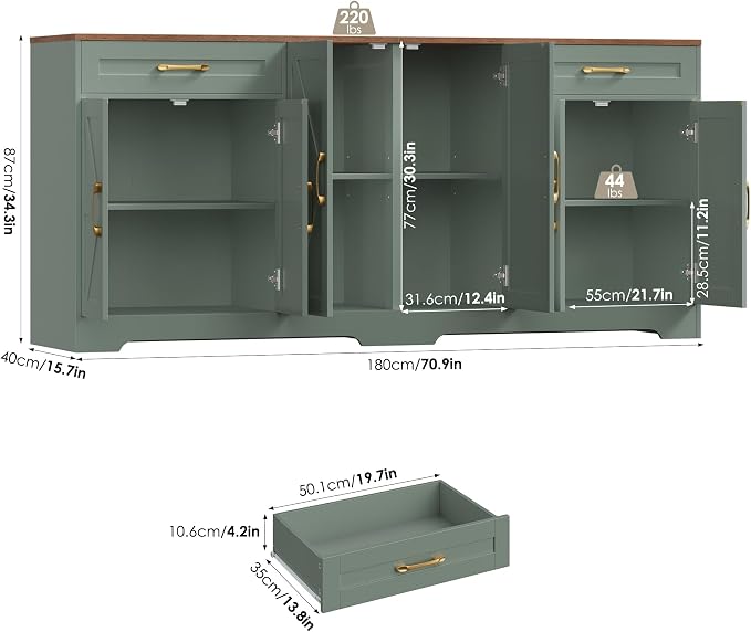 BOTLOG 71” Large Sideboard Buffet Cabinet - Image 3