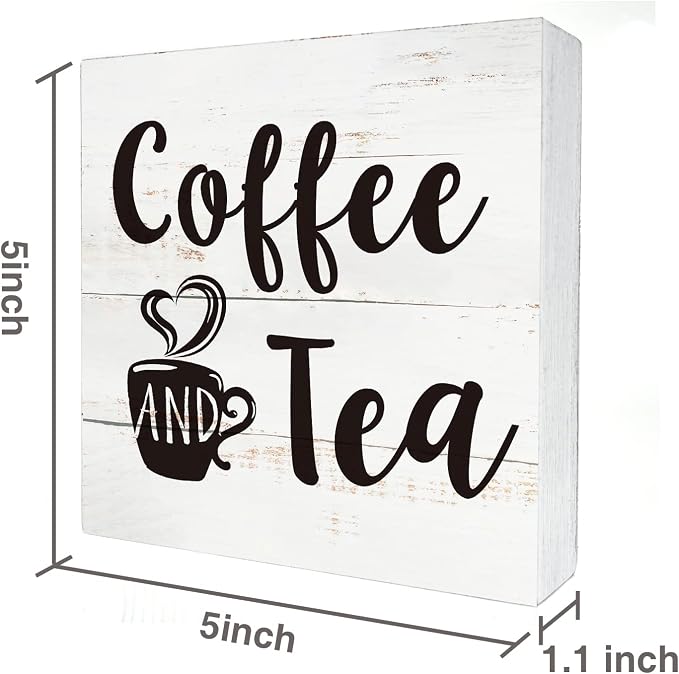 Coffee and Tea Wood Box Sign Kitchen Home Decor, Rustic Funny Coffee Wooden Box - Image 2