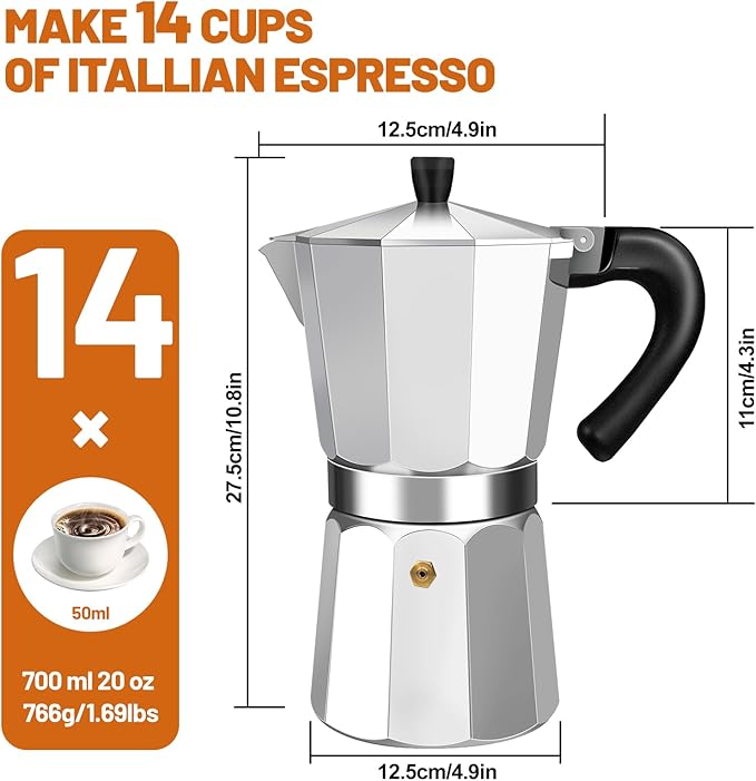 14 Cup Aluminum Espresso Stovetop Moka Pot Express Coffee Maker Percolator - Image 2
