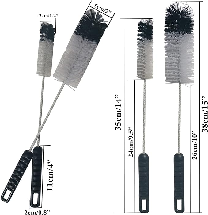 Bottle Brushes Thin Long Handle X 4, Utility Skinny Wire Cleaner Set Big Small - Image 2