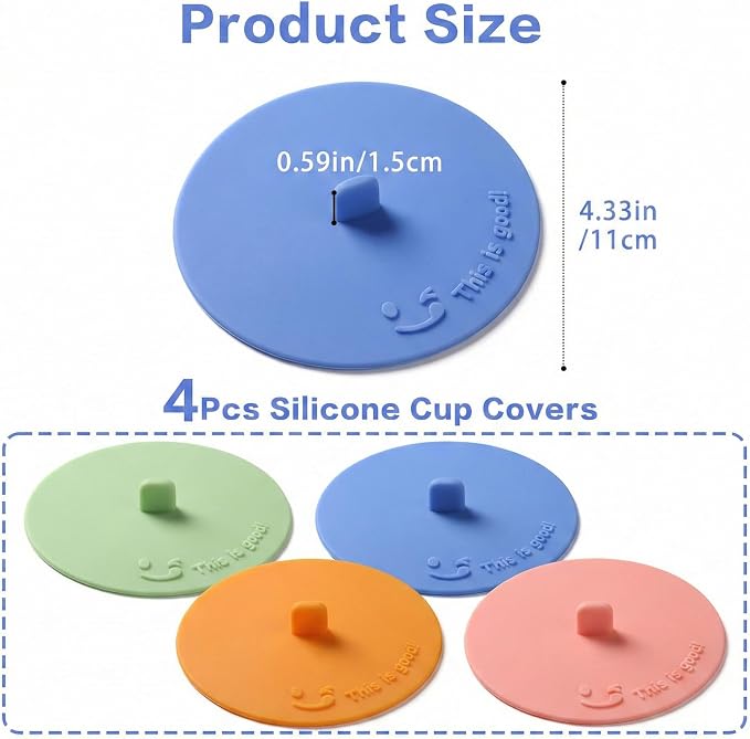 Silicone Cup Covers for Drinks, Cute Reusable Silicone Lids for Cups, Universal - Image 2