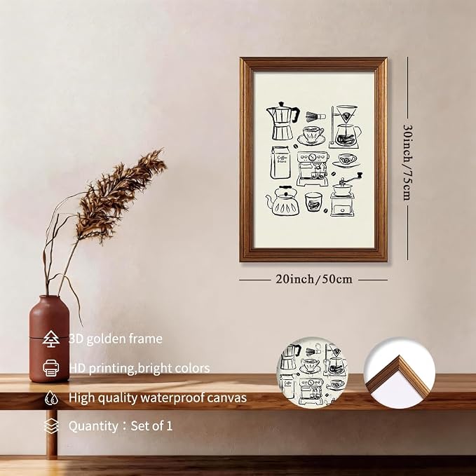 Gold Framed Modern Kitchen Wall Art 20x30 inch Black and White Minimalist - Image 2