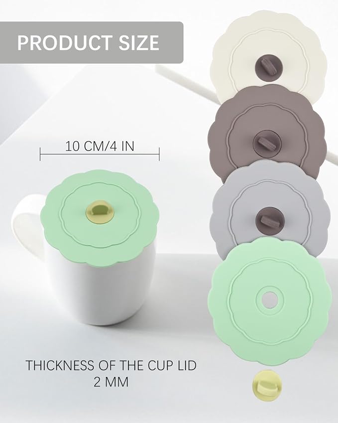 4 Pcs Silicone Cup Covers with Straw Hole, Reusable Mug Cover, Anti-Dust Cup - Image 2