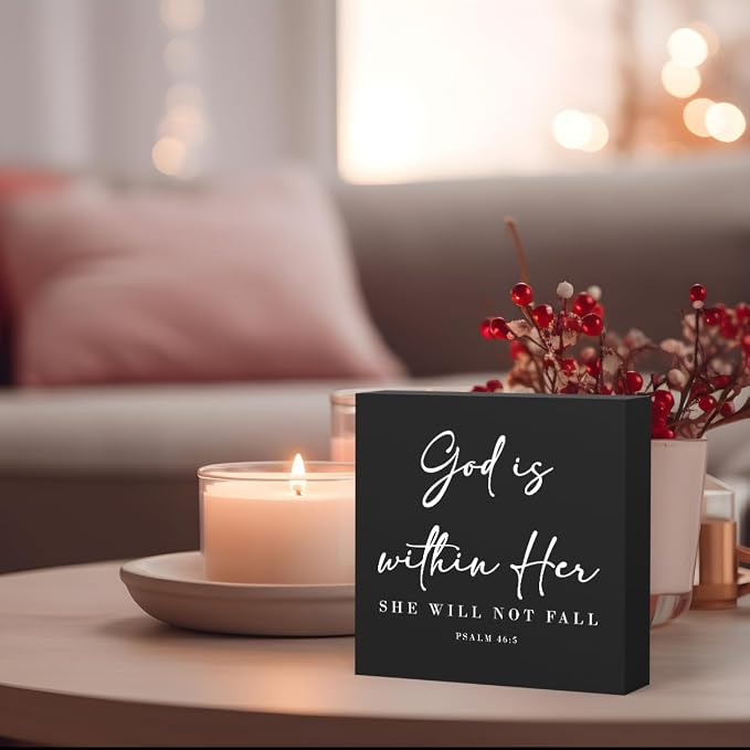 God Is Within Her Bible Verse Artwork Black Wood Box Sign Rustic Farmhouse - Image 3