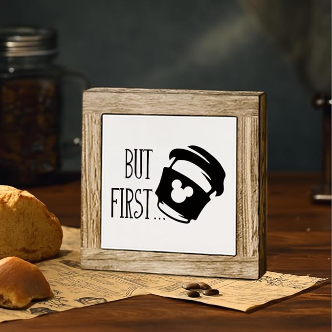 Coffee Bar Decor Sign, But First Coffee Sign, Rustic Wooden Tabletop Decor - Image 4