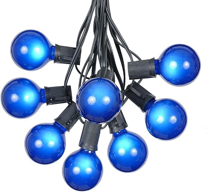 G50 Patio String Lights with 25 Blue Globe Bulbs – Outdoor String Lights – by NoveltyLights-LightExperts