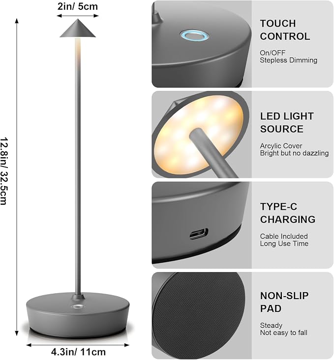 2Pack Rechargeable Cordless Table Lamp, Portable Powered LED Battery 6000mAh - Image 6