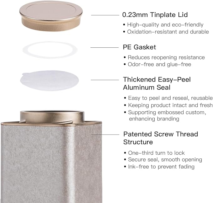 2 Packs Airtight Tea Tins for Loose Tea Square Cans Matcha Canister Empty - Image 4