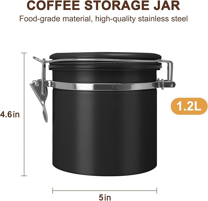 1.2L Airtight Vacuum Coffee Canister, Stainless Steel Storage Container - Image 2