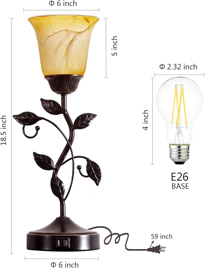 Set of 2 Touch Vintage Bedroom Leaf Table Lamps - Image 6