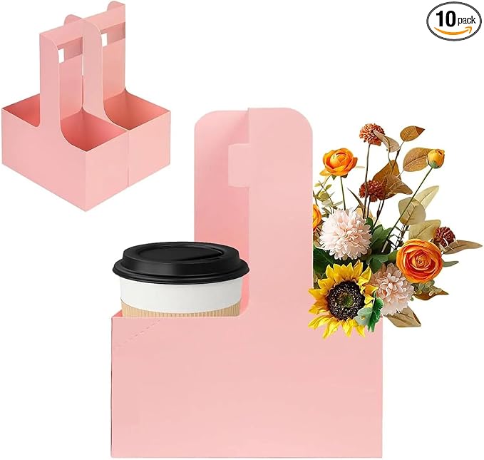 Cup Drink Flower Carrier with Handle Cardboard Coffee Caddy Disposable Cup by Unknown