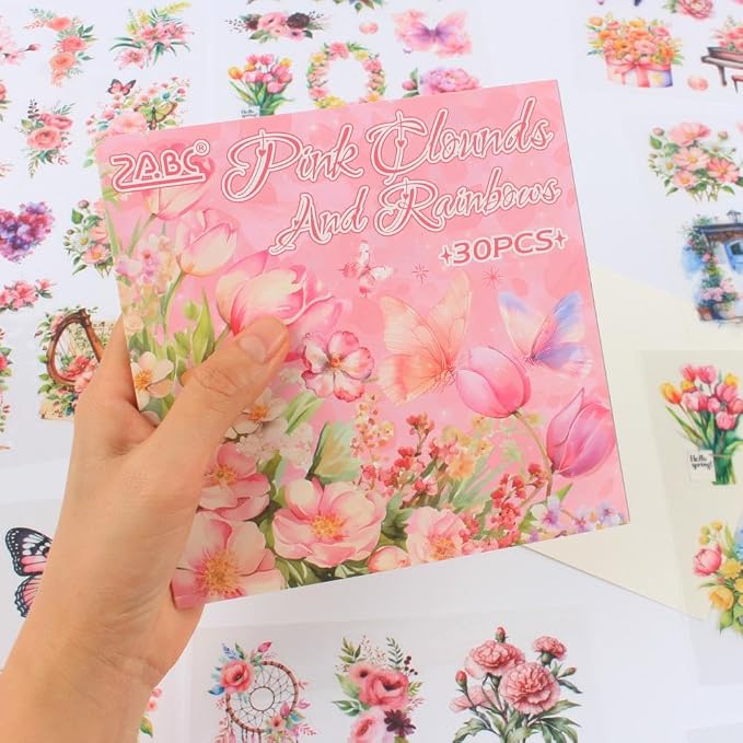 30 Sheets Precut Pink Garden Landscape Stickers Book - Image 5