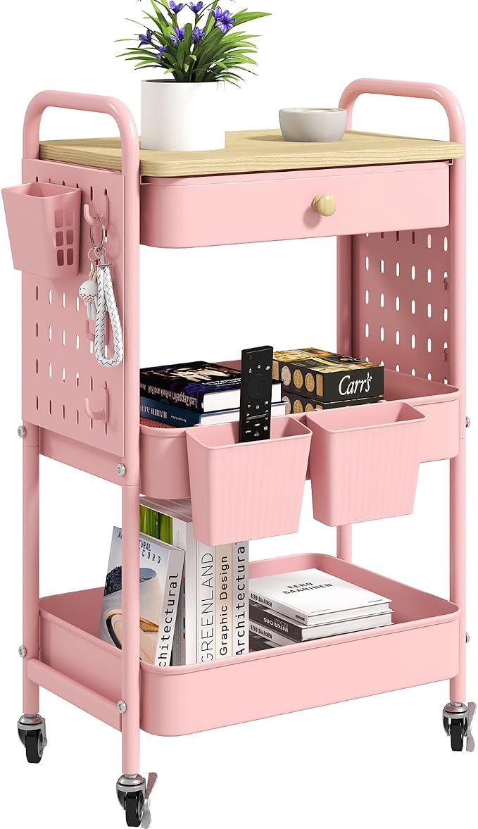 danpinera 3 Tier Rolling Cart, Metal Storage Cart by danpinera