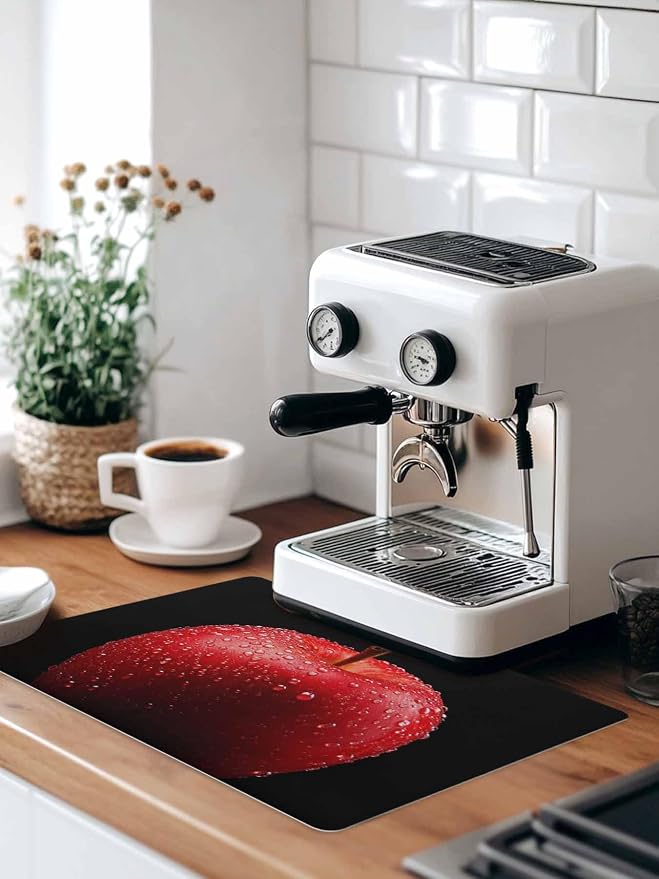 Coffee Mat 12x20in, Coffee Maker Pad Red Apples on Black Absorbent Non-slip - Image 9