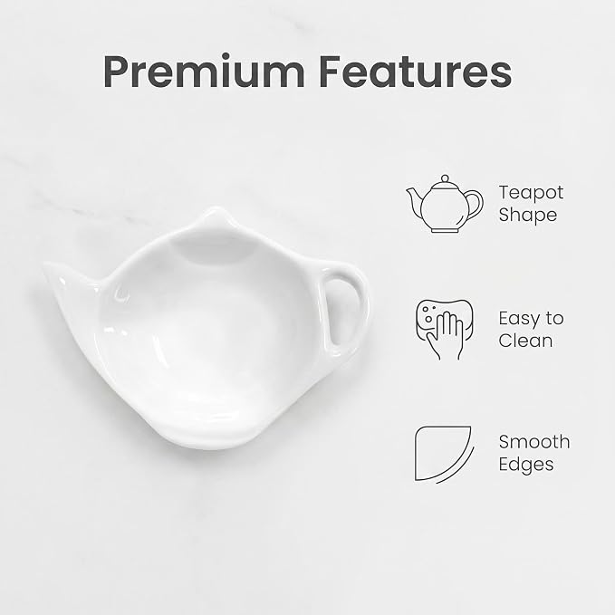 12 Pcs White Ceramic Tea Bag Holder Set, Teapot Shaped Tea Bag Rest Drip Tray - Image 6
