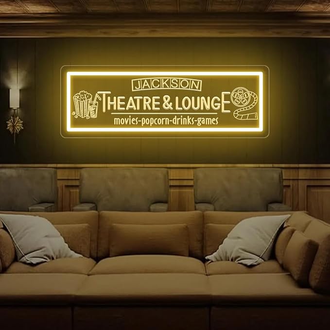 Custom Theatre & Lounge Neon Sign, Personalized Home Theater LED Neon Light by KADAFAGO