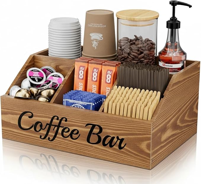 Coffee Station Organizer for Countertop – Wooden Coffee Bar Organizer by Unknown