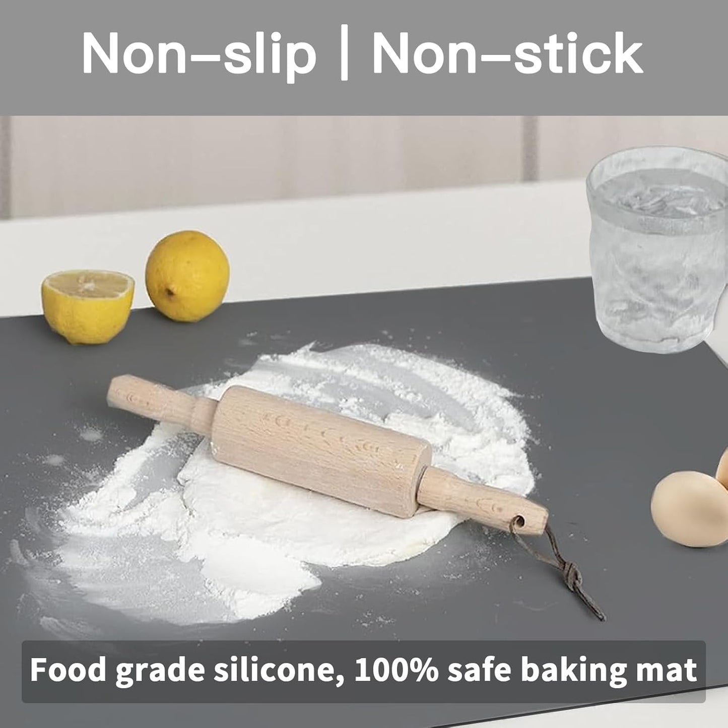 2MM Extra Thick Silicone Mats for Kitchen Counter, 23.6" x15.7" Non-Slip Waterproof Large Countertop Protector Mat, Heat Resistant Mat, Washable Silicone Craft Mat, Placemat, Baking Mat, Light Gray