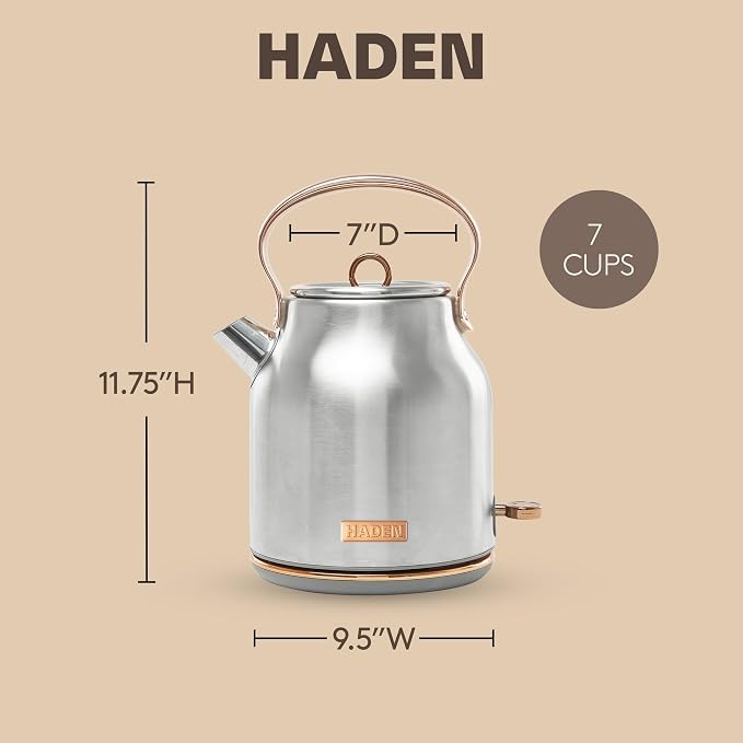 Haden Heritage 1.7 Liter Stainless Steel Electric Kettle, Hot Water Kettle - Image 4