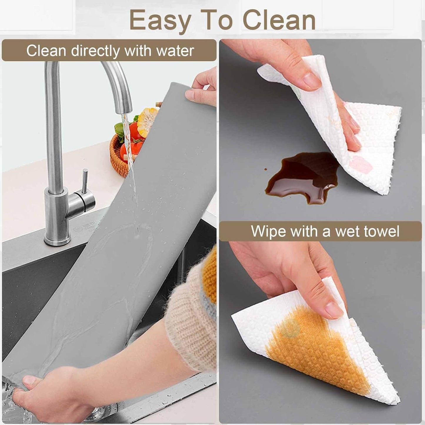2 Pack 23.62"x15.74"(60cmx40cm) Silicone Kitchen Counter Mats, Heat Resistant Non-Slip Countertop Protector, Waterproof Nonstick Multipurpose Mat, Black