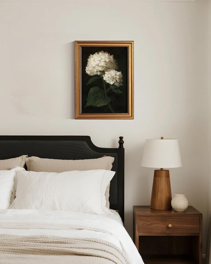 ARPEOTCY Gold Framed Canvas Wall Art, 12x16 Inch Two White Hydrangea Vintage - Image 4
