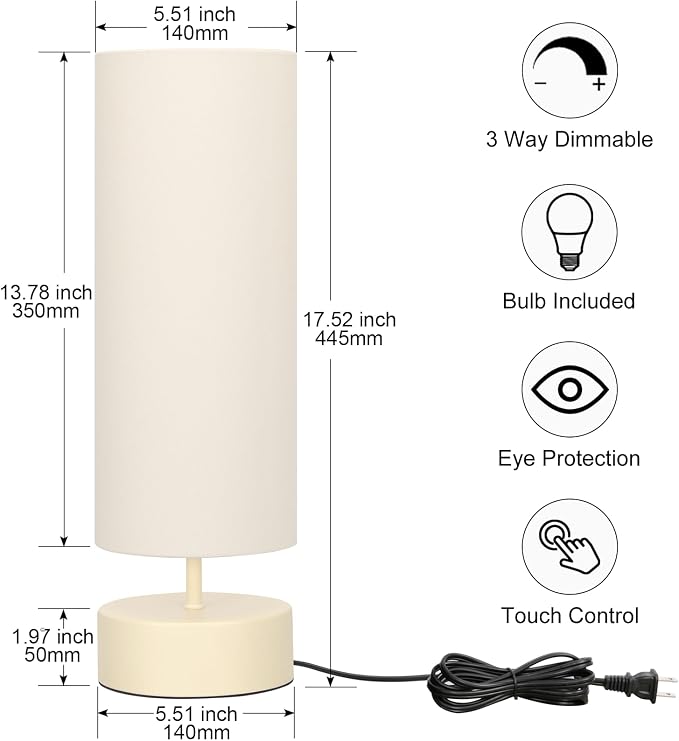 Touch Control Table Lamp, 3 Way Dimmable Bedside Table Lamp - Image 2