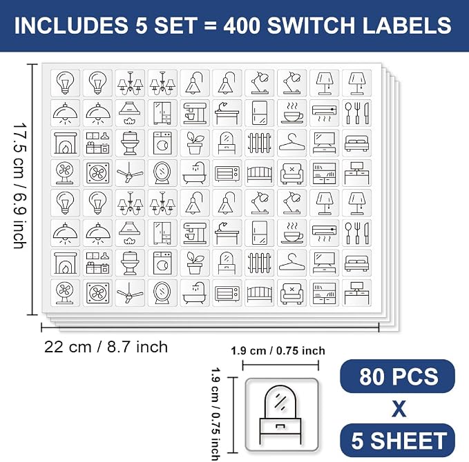 400 Pcs Light Switch Sticker Labels, 34 Designs Transparent Switch ID Stickers - Image 2