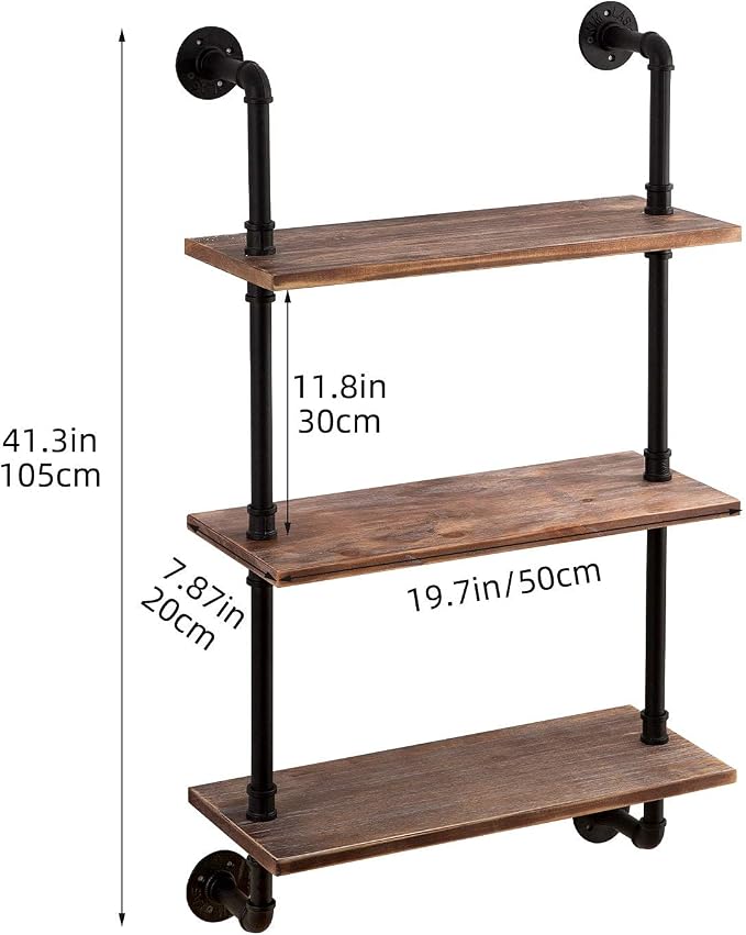 ROGMARS 3-Tier Real Pine Wood Floating Shelf, 20x7.87x41.3in, Industrial Retro - Image 2