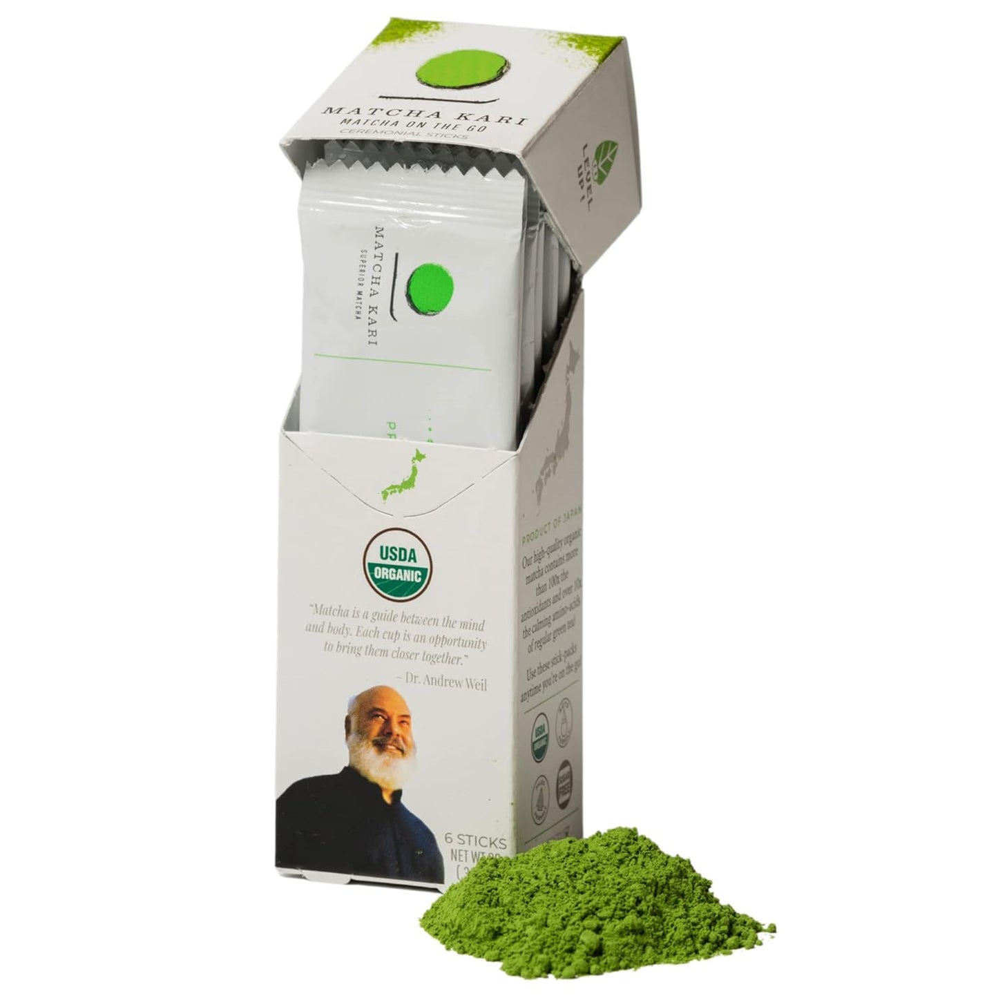 Matcha Green Tea Powder Single Serving Sticks, Dr. Weil's Ceremonial Organic Matcha Powder Singles Packets - Individual Tea Packets (6)