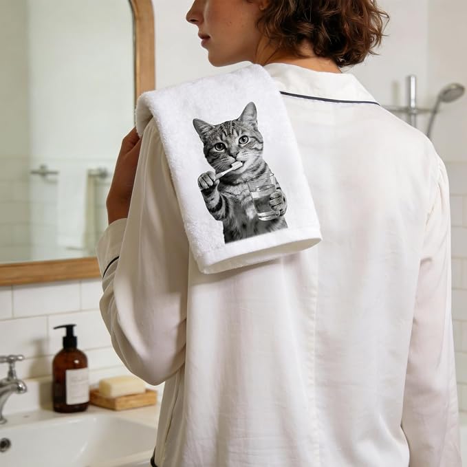 CUTHOLLOW Bath Funny Cat Decorative Kitchen Towels Set of 4, 15.74"x23.62" Soft - Image 6