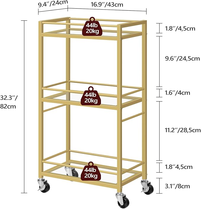 MAHANCRIS Bar Cart for The Home, 3-Tier Drink Cart on Wheels, Home Bar Serving - Image 3