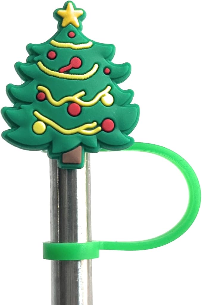 6 Pack 8mm Fun Christmas Straw Toppers Sleigh Tree Snowflake Santa - Image 7