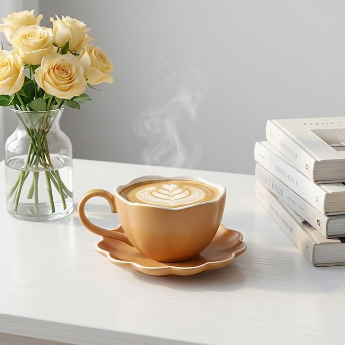 Ceramic Espresso Cups with Saucers 6 oz, Coffe Cups - Image 2