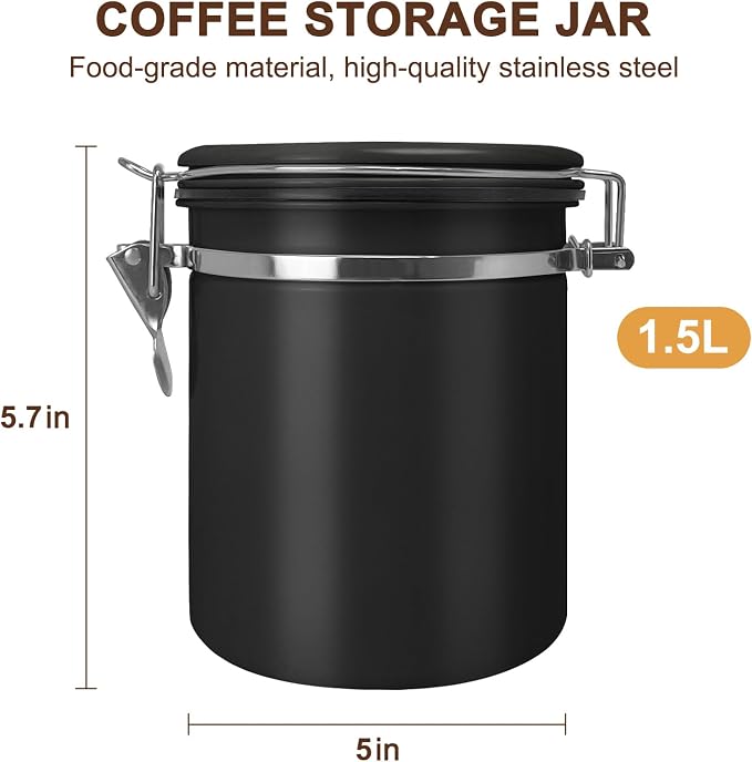 1.5L Airtight Vacuum Coffee Canister, Stainless Steel Storage Container - Image 2