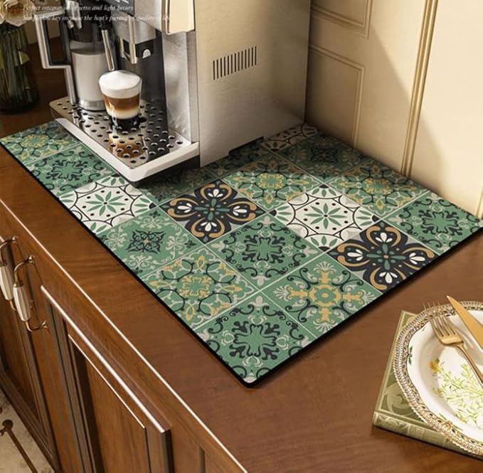 Cute Coffee Maker Mat for Countertops Bar Accessories, Colorful Dish Drying Pad - Image 3