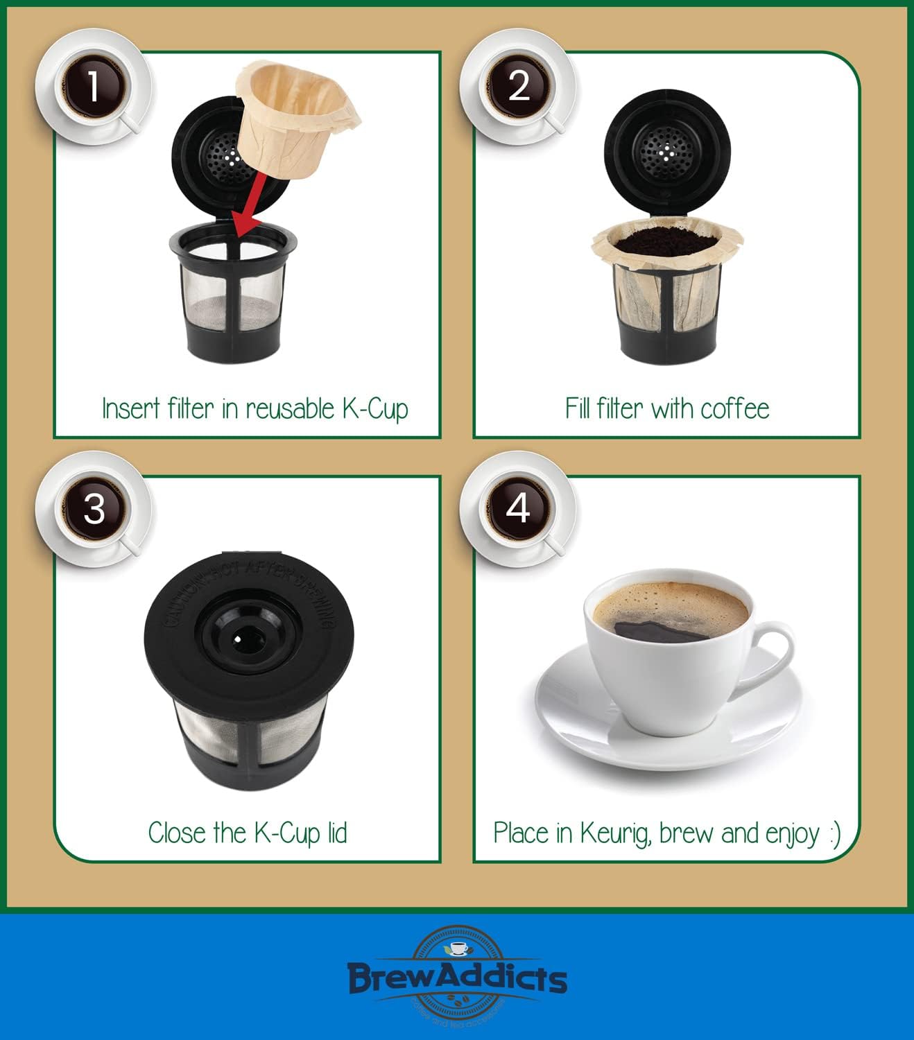300 Paper Coffee Single-Use Filters, Brown, All-Natural & Unbleached for Keurig Brewers and Compatible with K-Cup Pods 1.0 & 2.0 Models, Disposable filters