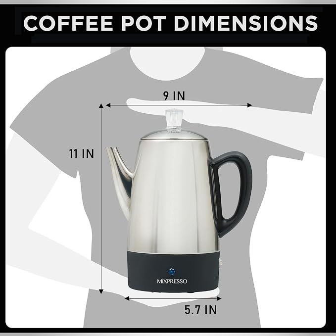 Mixpresso 10 Cup Percolator Coffee Pot Electric, Stainless Steel Coffee - Image 2