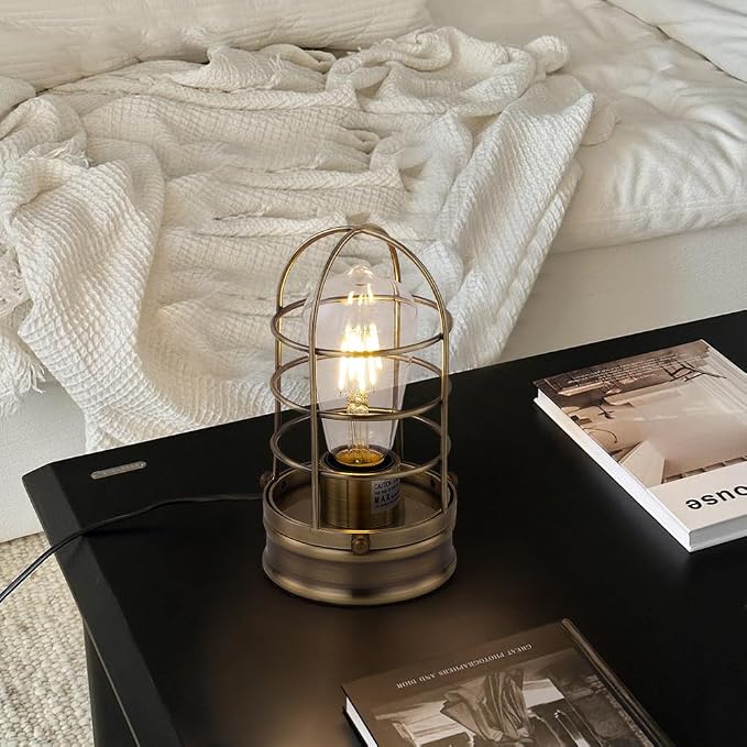 Cerdeco Small Retro Bronze Vintage Table Lamp, Industrial Desktop Lamp - Image 6