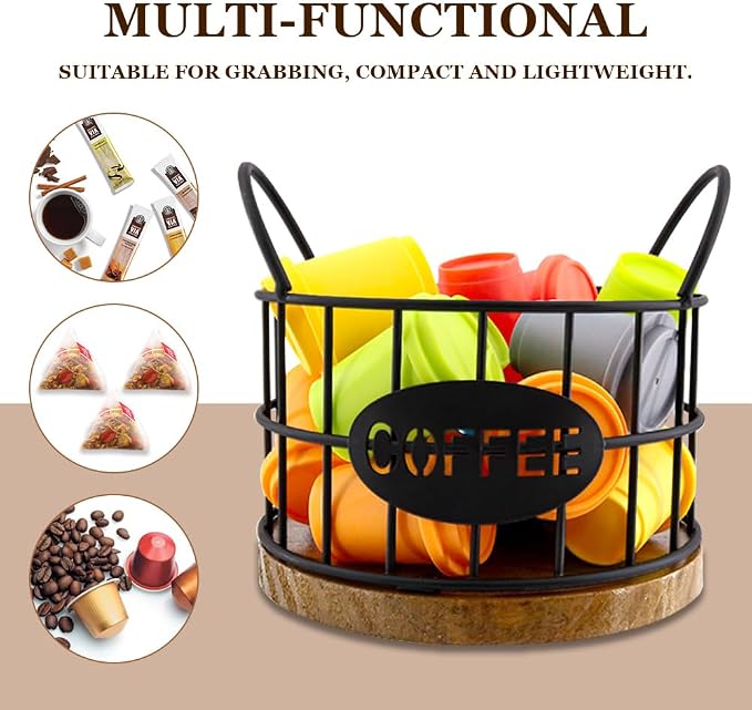 2 Pack Coffee Pods Holder for Countertop, Coffee Pods Storage Black Wire Basket - Image 3