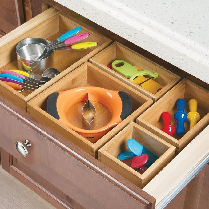 mDesign Bamboo Storage Bin Container, Drawer Organizer Crate Boxes - Image 3