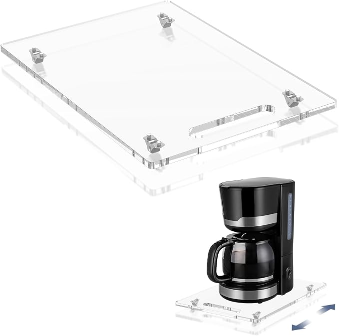 Sliding Tray for Coffee Maker, 9.8" x 14" Acrylic Appliance Sliders by PUDASTO