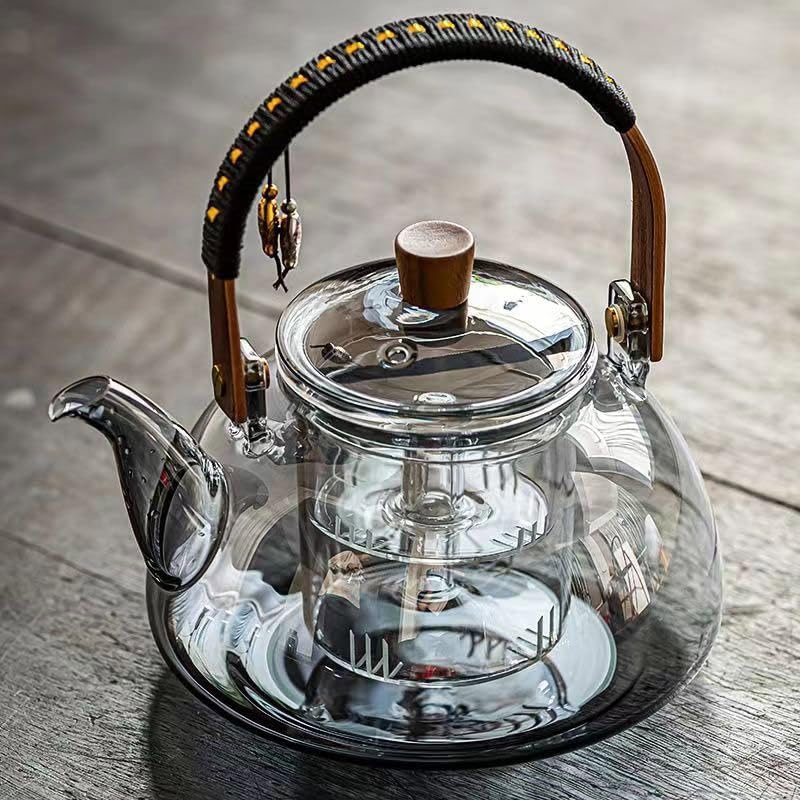 ZENATION Japanese Style 950ml Glass Teapot with Removable Infuser, Stovetop Safe Tea Kettle, Blooming and Loose Leaf Tea Maker Set (Gray)